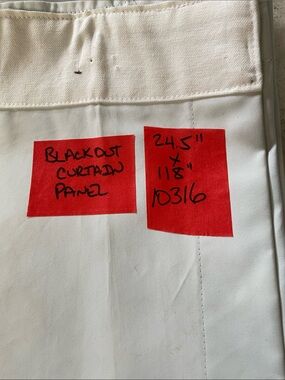 Blackout curtain panel 24.5 inches wide by 118 inches long, ecru color